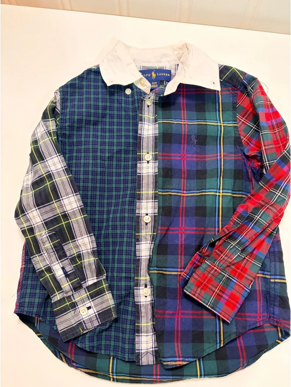 Polo Ralph Lauren Multi Plaid L/S Shirt With White Collar 3T